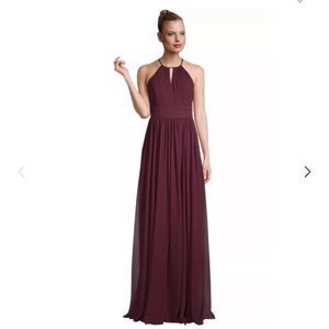 Wine Chiffon Keyhole A-Line Dress